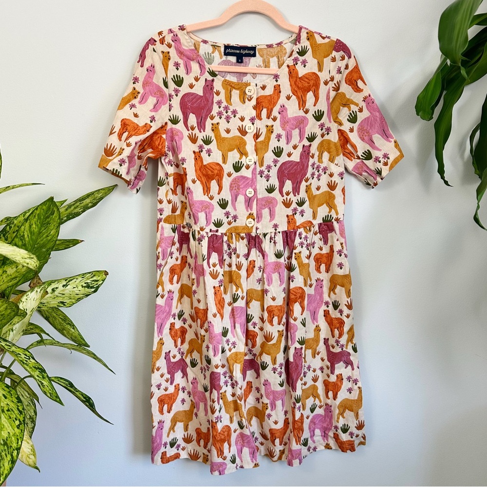 Princess Highway x ModCloth Cotton Babydoll Dress, Llama Kitsch Jumper Dress
